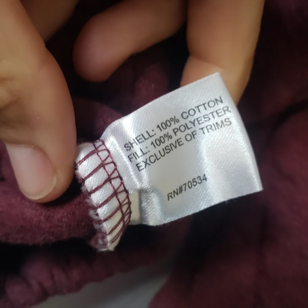 Orvis Maroon Quilted Pullover Sweater Jacket Pink Trim 100% Cotton Pockets #75 - Picture 6 of 8